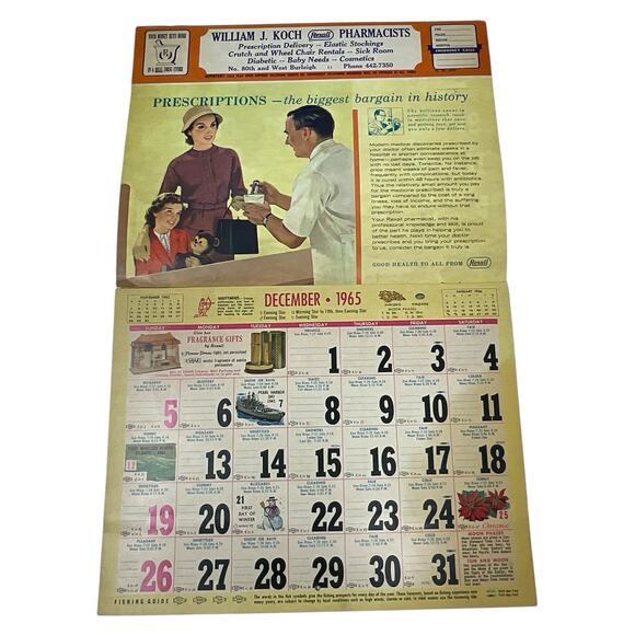 Vintage 1966 Rexall Drug Store Advertising Calendar Weather Chart 1966 Pharmacy - Picture 1 of 6